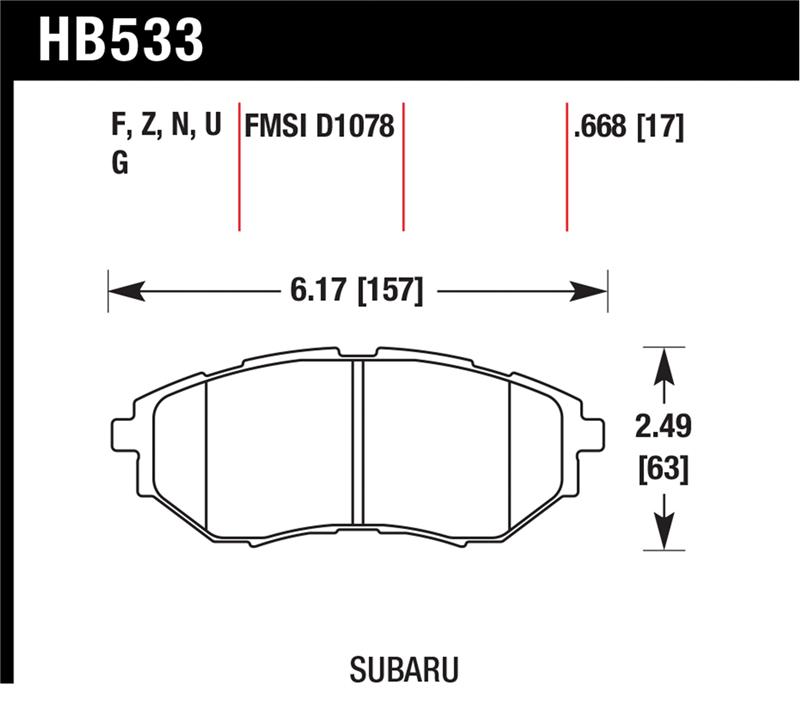 Subaru Legacy GT Brake Pads - Front - Hawk Performance - DTC-60 - `05-`08